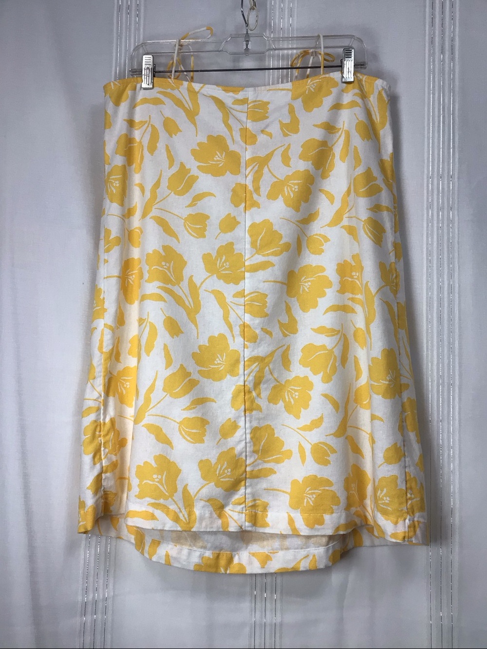 Old Navy Resort Mini Dress Linen Blend White Yellow Self Tie Shoulder Sz.L - Picture 3 of 11